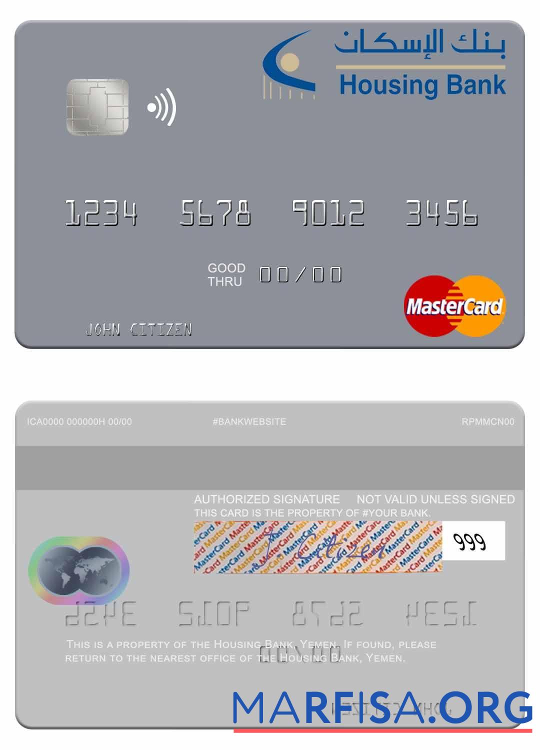 Blank Yemen Housing Bank mastercard real example